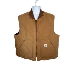 Carhartt Men's Canvas Work Vest Quilt Lined Size 2XL Reg V01 BRN VTG USA - 1126